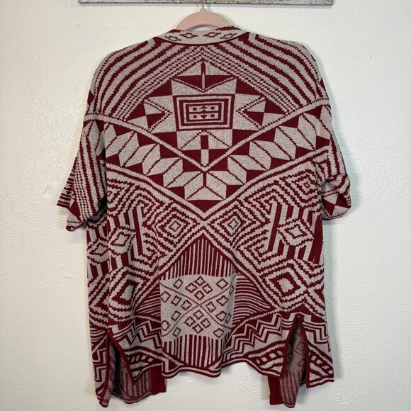 Peruvian Connection Red Aztec Open Cardigan Sweater Sz Medium Pima Cotton Boho - Picture 3 of 14